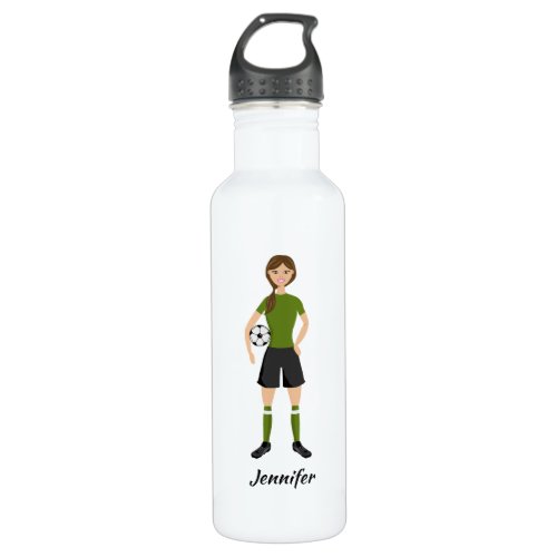 Cute Soccer Player Girl With Custom Name Stainless Steel Water Bottle