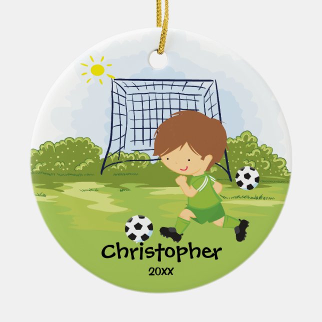Cute Soccer Player Sport Christmas Ornament (Front)