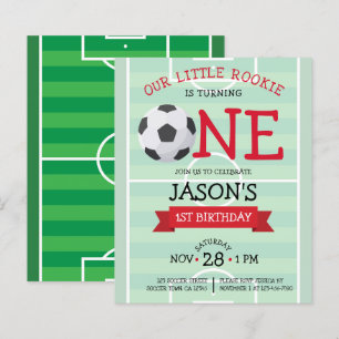 Cute Soccer Ribbon Budget 1st Birthday Invite