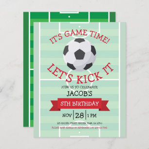 Cute Soccer & Ribbon Budget Birthday Invitation