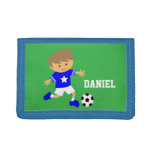 Cute Soccer Star Boy, Football Theme Tri-fold Wallet