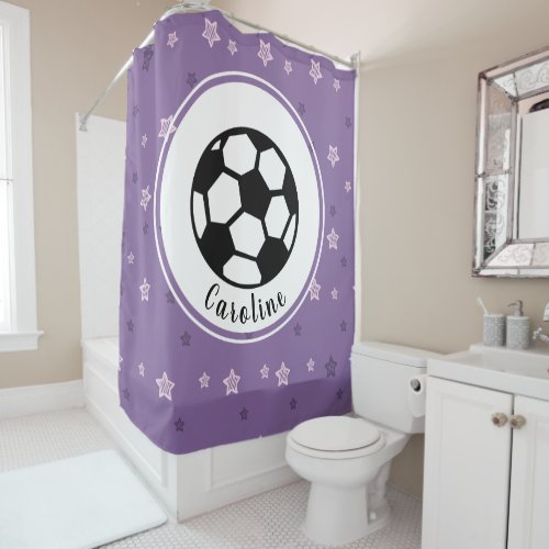 Cute Soccer Star Girls Name Player Coach Bathroom Shower Curtain