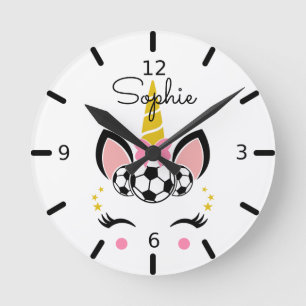Cute Soccer Unicorn Round Clock