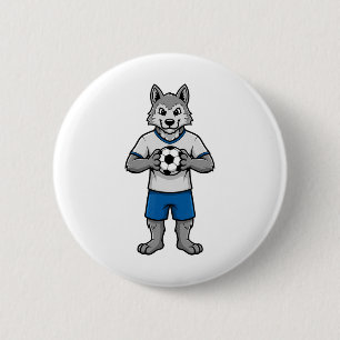 Cute Soccer Wolf Footll Player Animal Sports Button