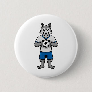 Cute Soccer Wolf Footll Player Animal Sports  Button