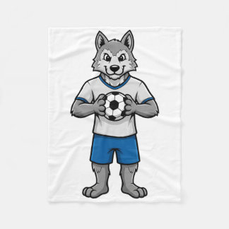 Cute Soccer Wolf Footll Player Animal Sports Fleece Blanket