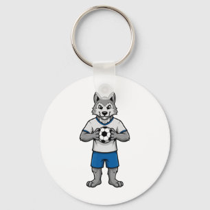 Cute Soccer Wolf Footll Player Animal Sports Keychain