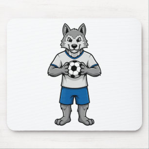 Cute Soccer Wolf Footll Player Animal Sports  Mouse Pad