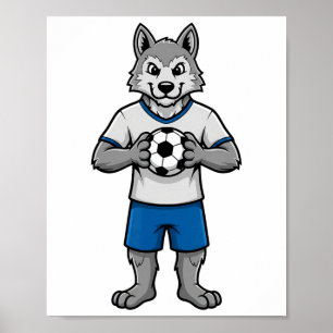 Cute Soccer Wolf Footll Player Animal Sports Poster