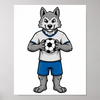 Cute Soccer Wolf Footll Player Animal Sports  Poster