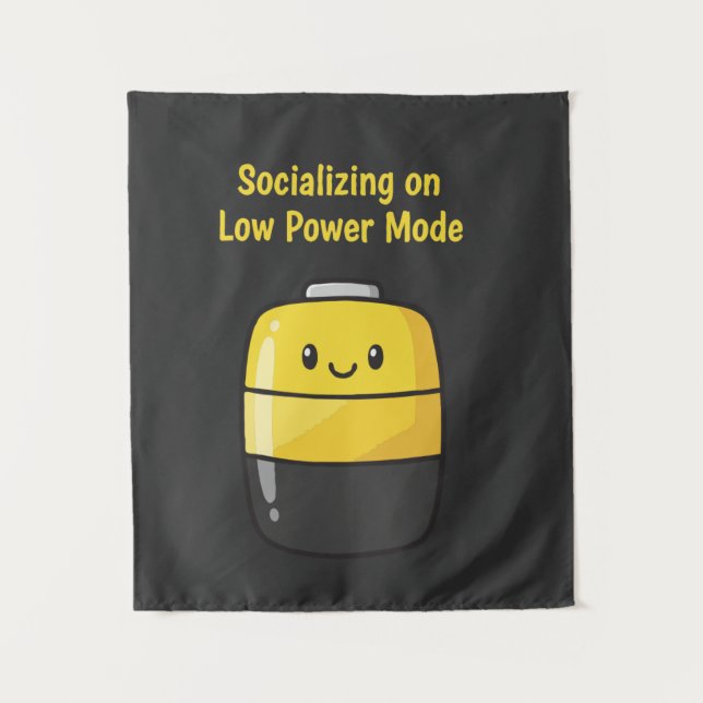 Cute Social Battery "Socializing on Low Power Mode Tapestry (Front)