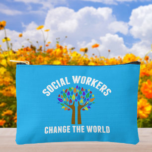 Cute Social Work Inspirational Quote Blue Accessory Pouch