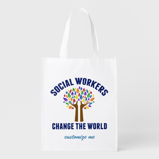 Cute Social Work Inspirational Quote Personalized Grocery Bag (Front)