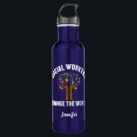 Cute Social Work Quote Water Bottle<br><div class="desc">Social Workers Change the World inspirational water bottle gift. A cute motivational social work quote written around a beautiful tree of rainbow leaves.</div>