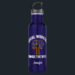 Cute Social Work Quote Water Bottle<br><div class="desc">Social Workers Change the World inspirational water bottle gift. A cute motivational social work quote written around a beautiful tree of rainbow leaves.</div>