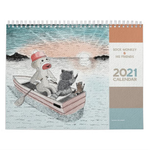 Cute Sock Monkey and His Friends - 2021 Calendar