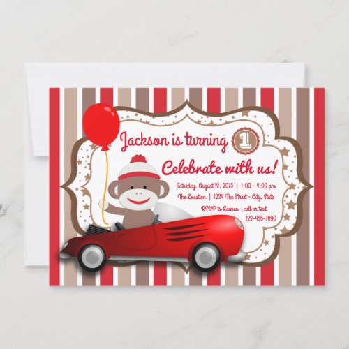 Cute Sock Monkey Birthday Party Invitation