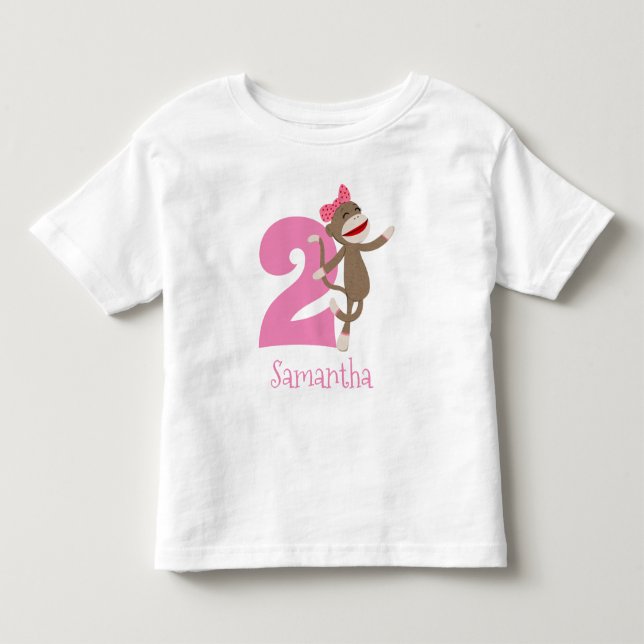 Cute Sock Monkey Girl's Birthday Age Toddler T-shirt (Front)