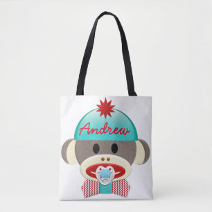 "Cute Sock Monkey" MONOGRAM TOTE Bag