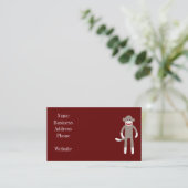 Cute Sock Monkey on Red with Stripes Business Card (Standing Front)