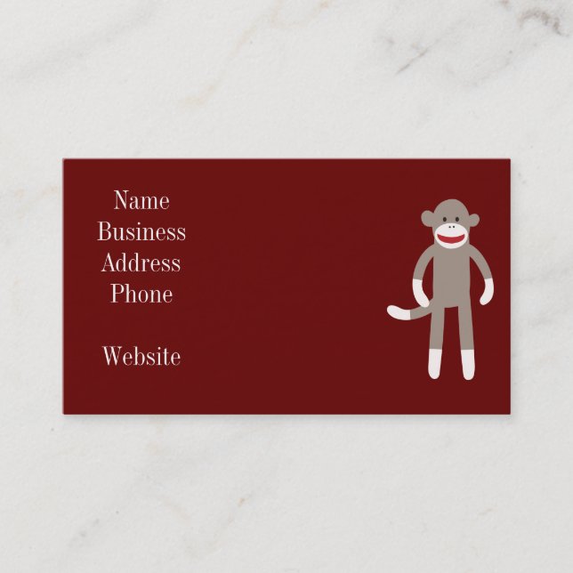 Cute Sock Monkey on Red with Stripes Business Card (Front)