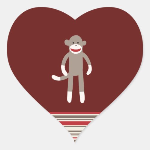 Cute Sock Monkey on Red with Stripes Heart Sticker