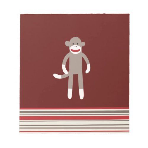 Cute Sock Monkey on Red with Stripes Notepad