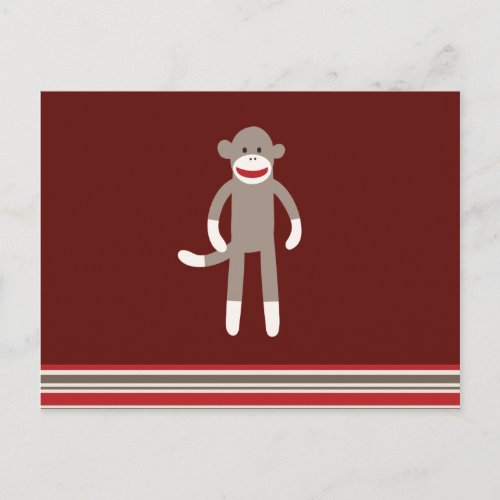 Cute Sock Monkey on Red with Stripes Postcard