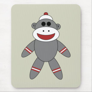 Cute Sock Monkey on Tan Mouse Pad