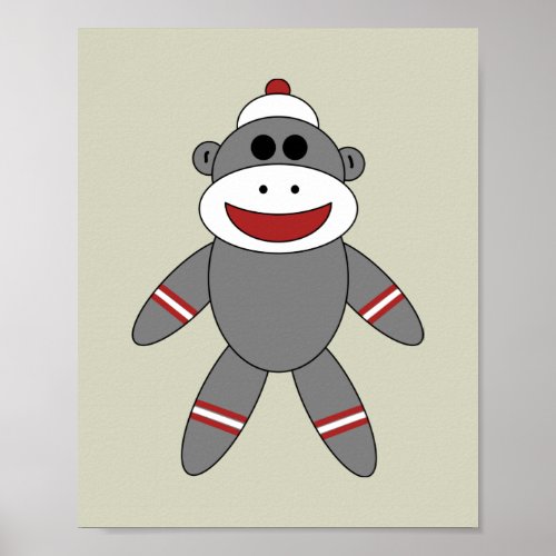 Cute Sock Monkey on Tan Nursery Poster