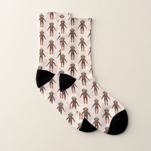 Cute Sock Monkey Pattern Beige Socks