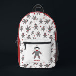 Cute Sock Monkey Stuffed Toy Animal Pattern Printed Backpack<br><div class="desc">This fun sock monkey pattern backpack is perfect for anyone who loves or collects sock monkeys. Personalize it with a name to make it extra special.</div>