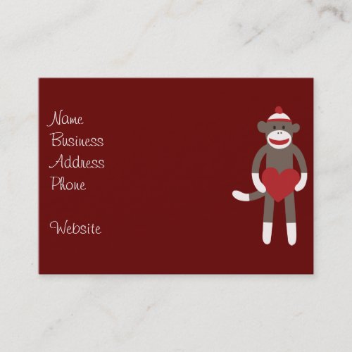 Cute Sock Monkey with Hat Holding Heart Business Card