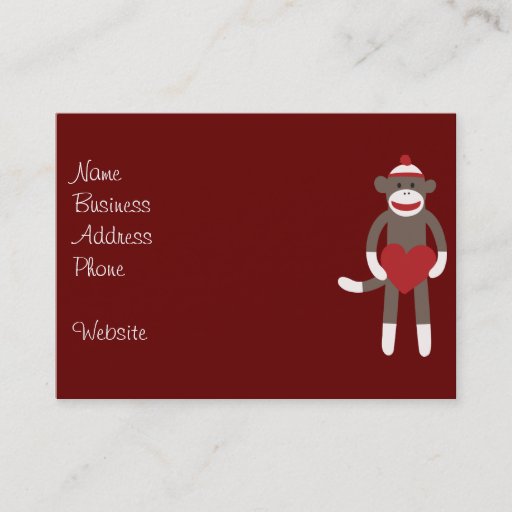 Customizable Cute Sock Monkey with Hat Holding Heart Business Card