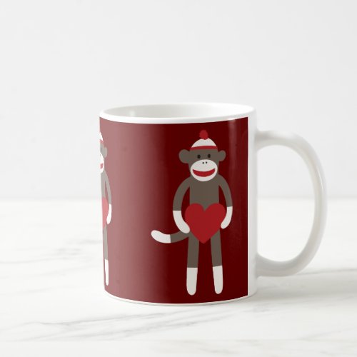 Cute Sock Monkey with Hat Holding Heart Coffee Mug
