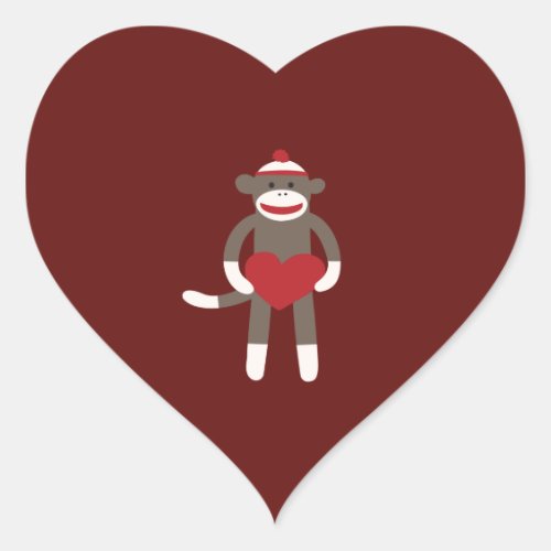 Cute Sock Monkey with Hat Holding Heart Heart Sticker