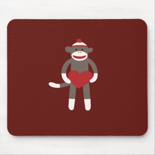 Cute Sock Monkey with Hat Holding Heart Mouse Pad