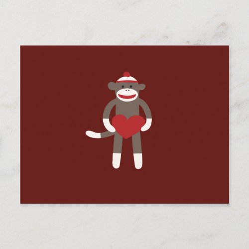 Cute Sock Monkey with Hat Holding Heart Postcard