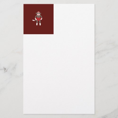 Cute Sock Monkey with Hat Holding Heart Stationery
