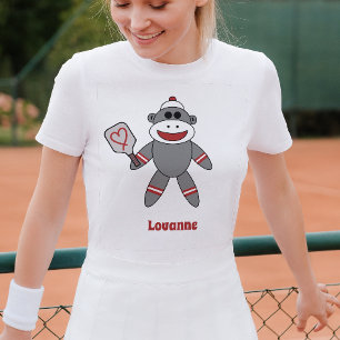 Cute Sock Monkey With Pickleball Paddle Name T-Shirt