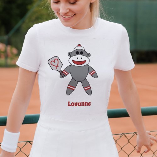 Cute Sock Monkey With Pickleball Paddle Name T_Shirt