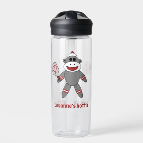 Cute Sock Monkey With Pickleball Paddle Name Water Bottle