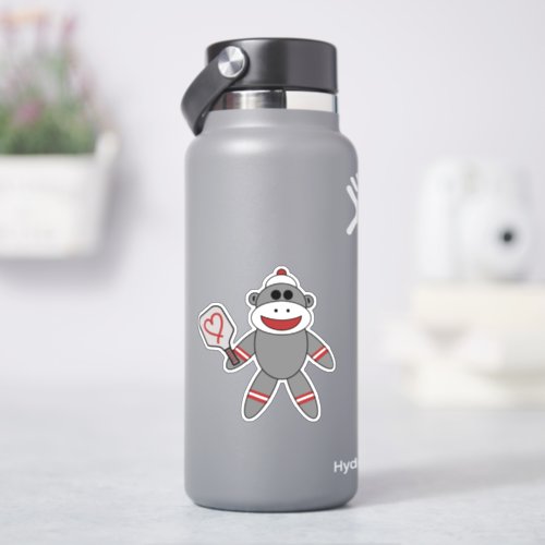 Cute Sock Monkey With Pickleball Paddle Sticker