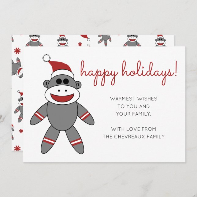 Cute Sock Monkey With Santa Hat Christmas Holidays Invitation (Front/Back)