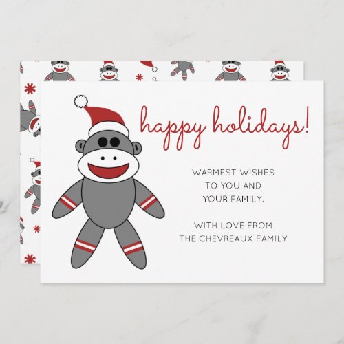 Cute Sock Monkey With Santa Hat Christmas Holidays Invitation