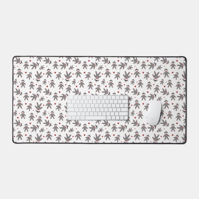 Cute Sock Monkeys with Red Hearts Pattern Desk Mat (Keyboard & Mouse)