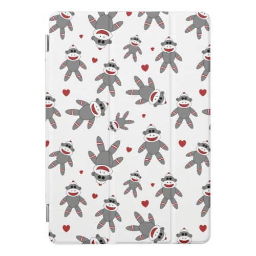 Cute Sock Monkeys with Red Hearts Pattern iPad Pro Cover