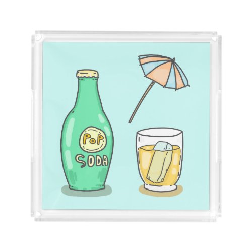 Cute Soda Pop and Beach Umbrella Summery Acrylic Tray