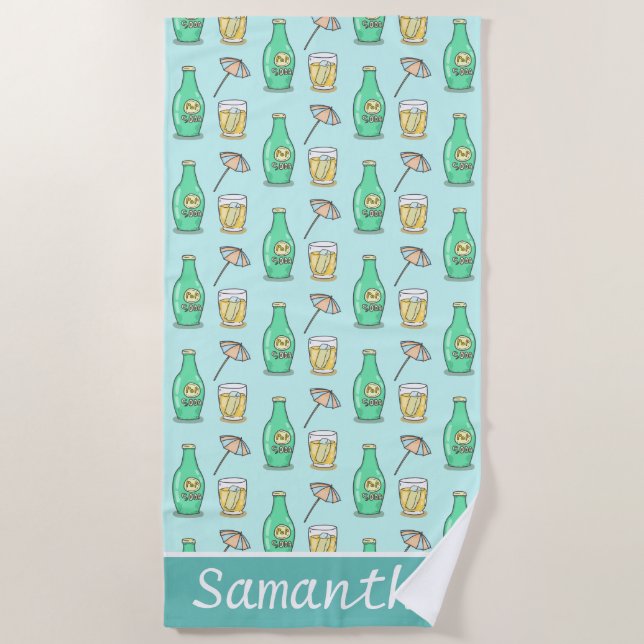 Cute Soda Pop and Beach Umbrella Summery Beach Towel (Front)
