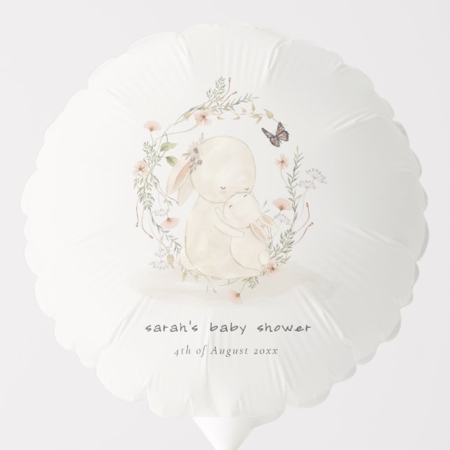 Cute Soft Baby Mum Bunny Floral Wreath Baby Shower Balloon (Front)
